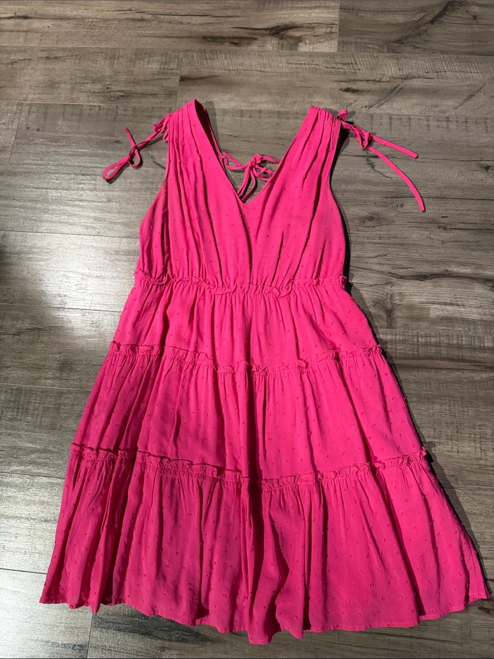 Gilli Hot Pink Tiered Tie-Shoulder Sundress